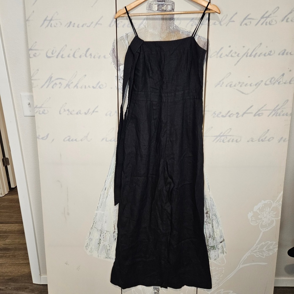 J Crew Black 100% Linen Square Neck Wide Leg Jumpsuit 2T Tall